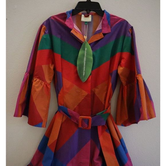 Farm Rio 295672 Women's Sz Small Multicolor Amanda Stripes Mini Dress - Picture 6 of 16